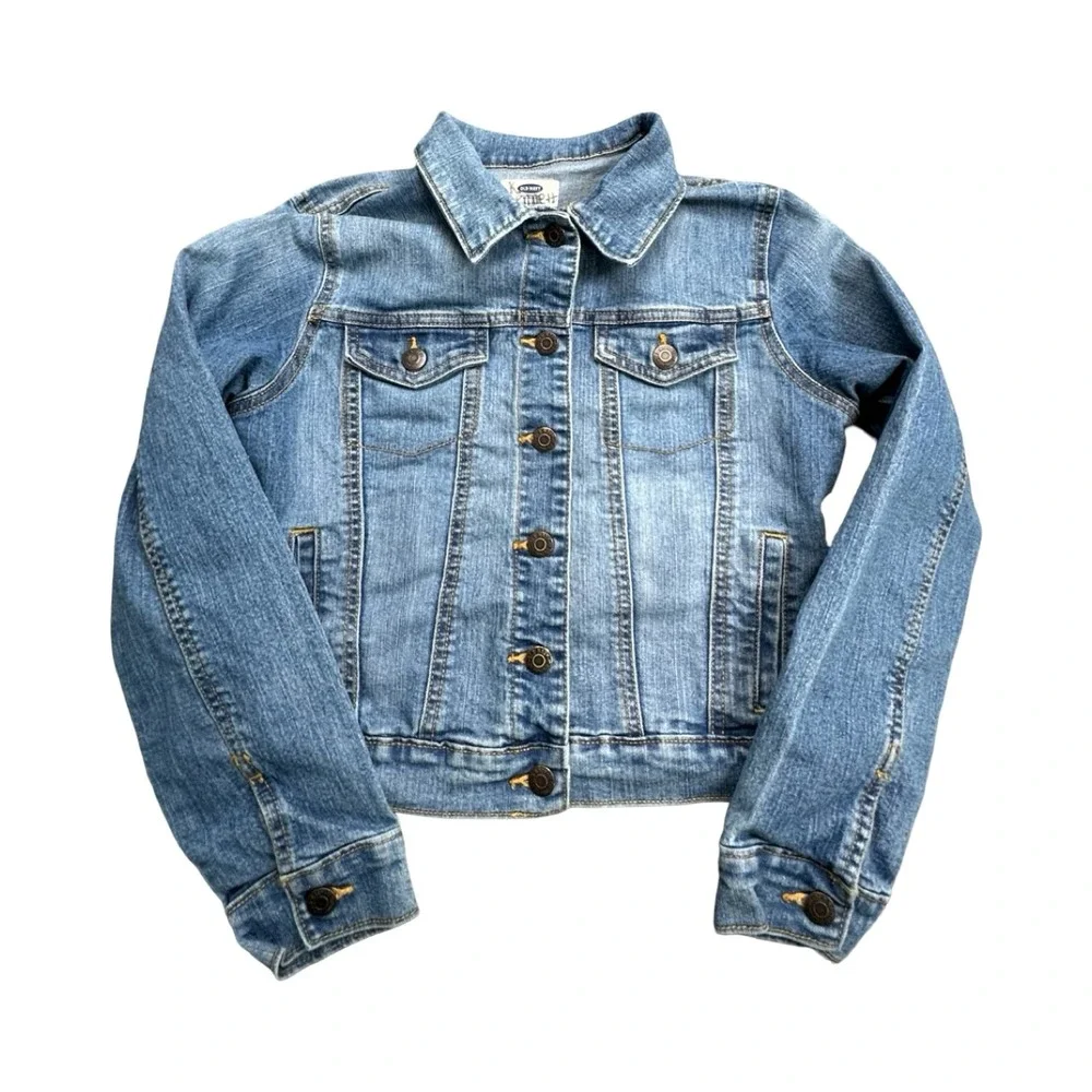 Old Navy Denim Jacket Girls XL 14 Blue Trucker Stretch Classic Button Front